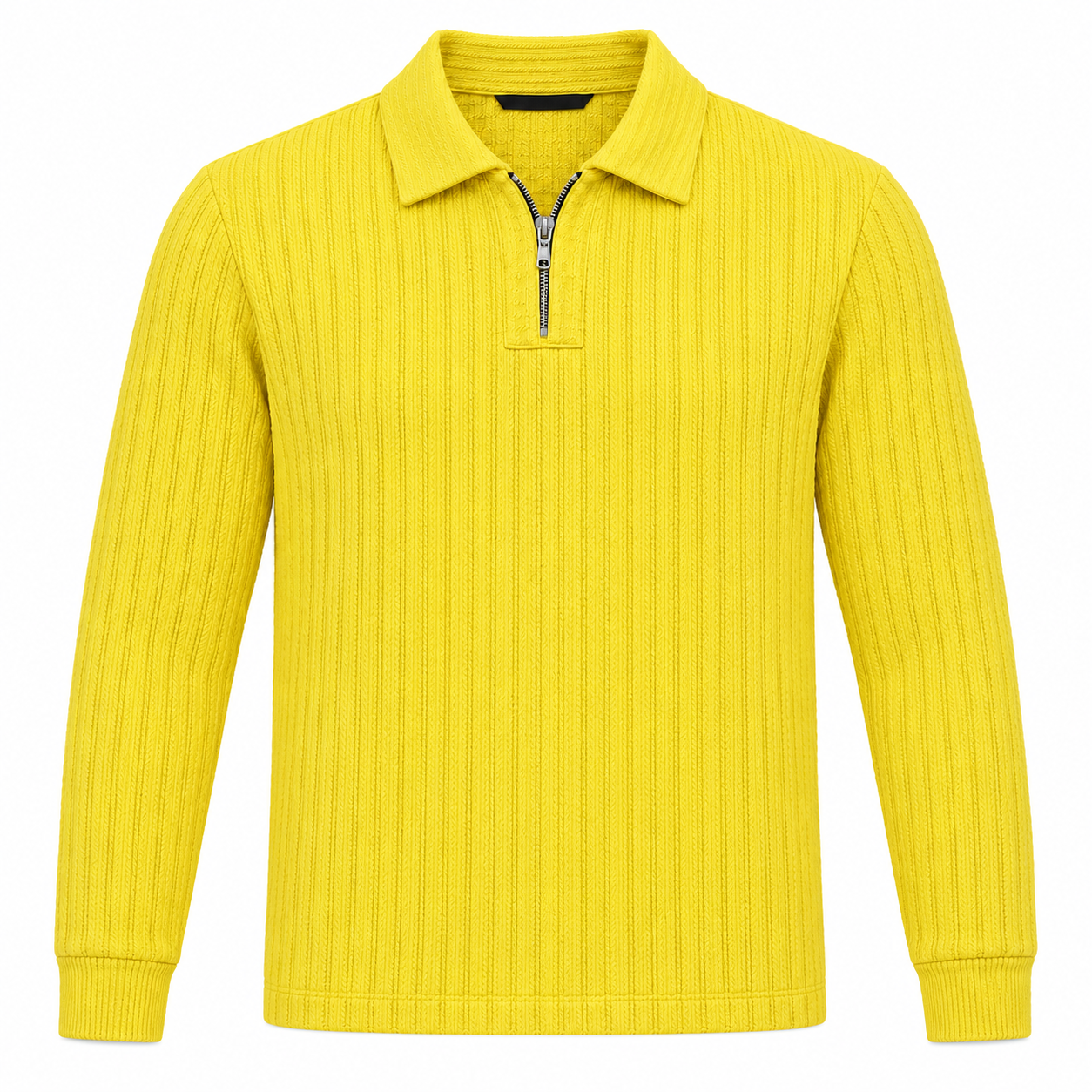 Sunshine Yellow Ribbed Quarter-Zip Polo Tee | Smart Fit