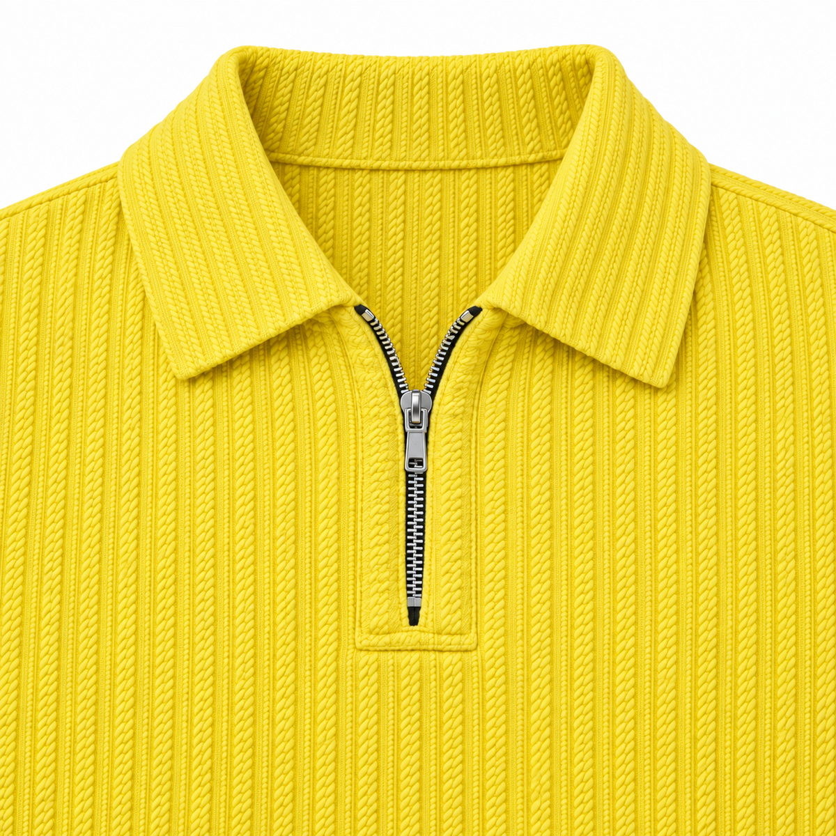 Sunshine Yellow Ribbed Quarter-Zip Polo Tee | Smart Fit