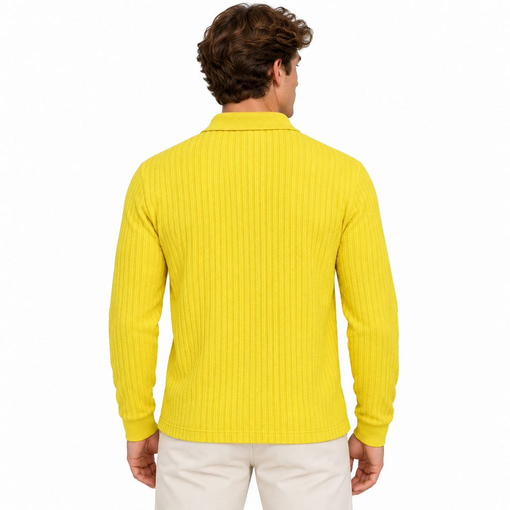 Sunshine Yellow Ribbed Quarter-Zip Polo Tee | Smart Fit