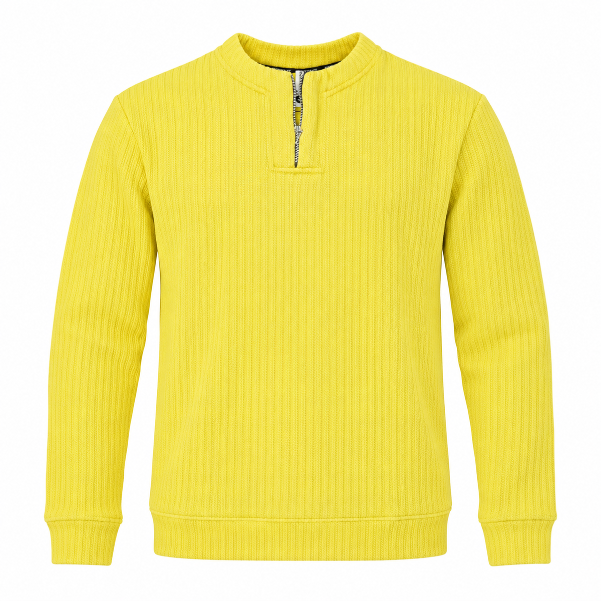 Sunshine Yellow Ribbed Quarter-Zip Polo Tee | Smart Fit