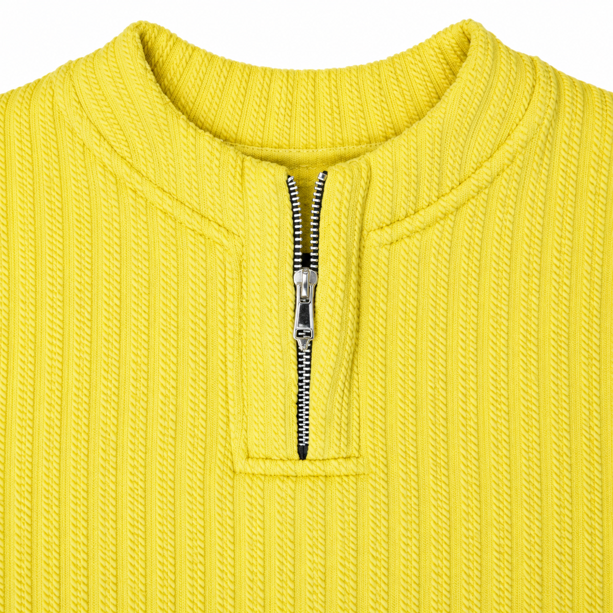 Sunshine Yellow Ribbed Quarter-Zip Polo Tee | Smart Fit