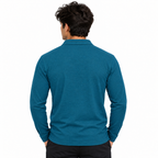 Teal Blue Textured Dry-Fit Polo Shirt – Unisex Long Sleeve