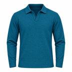 Teal Blue Textured Dry-Fit Polo Shirt – Unisex Long Sleeve