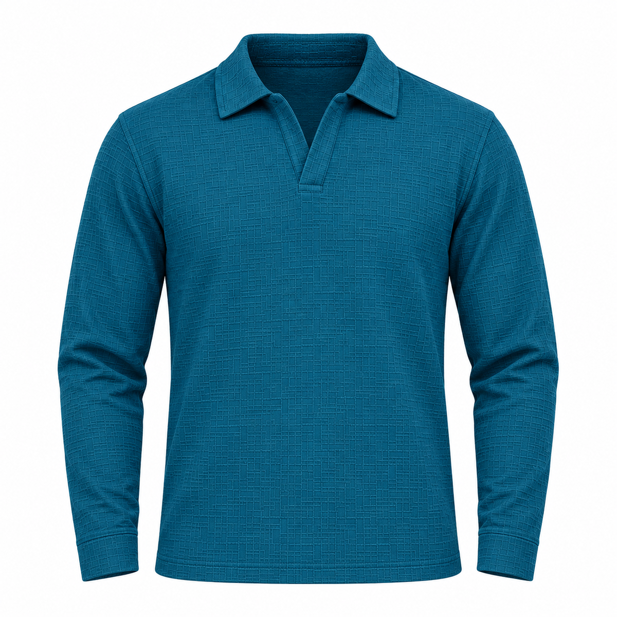 Teal Blue Textured Dry-Fit Polo Shirt – Unisex Long Sleeve
