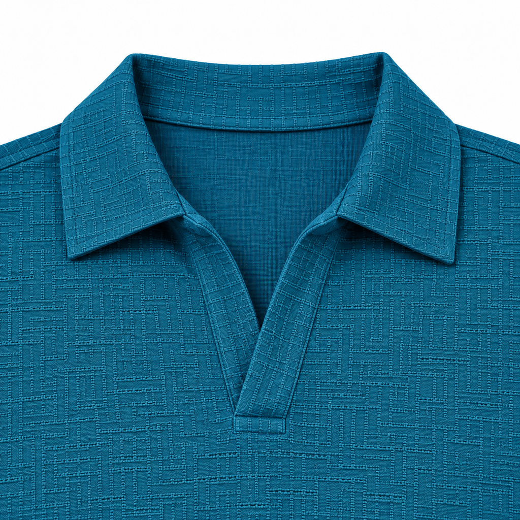Teal Blue Textured Dry-Fit Polo Shirt – Unisex Long Sleeve
