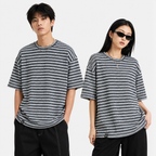 Textured Knit Stripe Drop Shoulder T-Shirt – Black & White