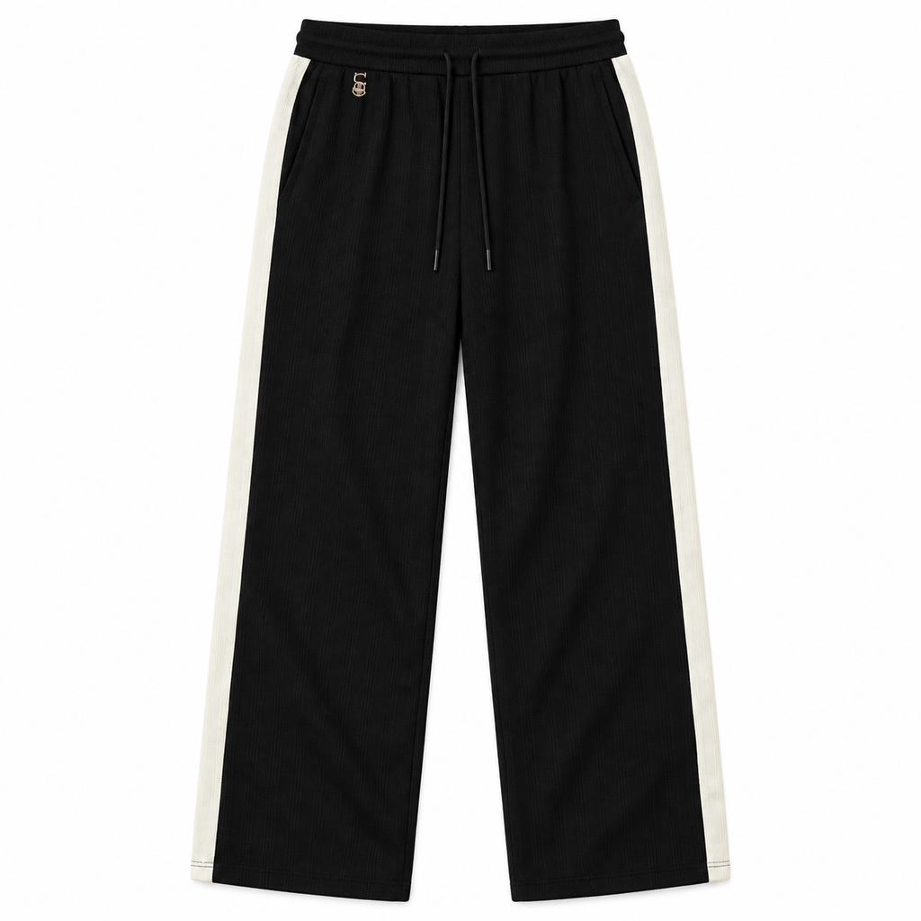 Textured Wide-Leg Track Pantt – Black