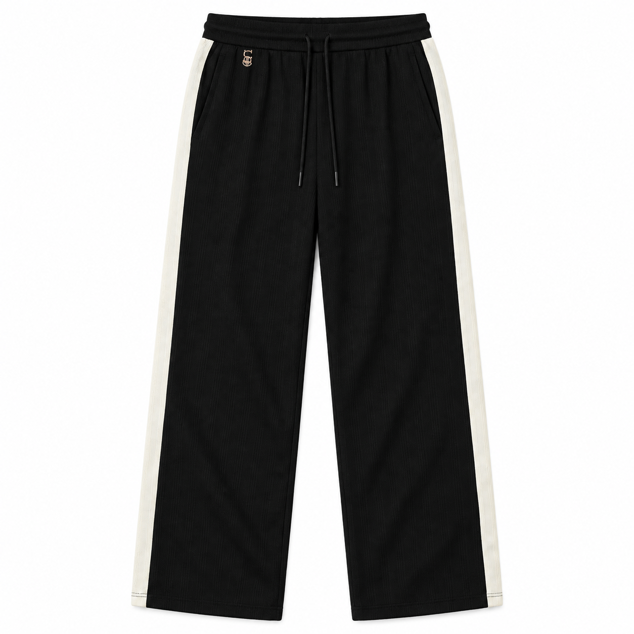 Textured Wide-Leg Track Pantt – Black