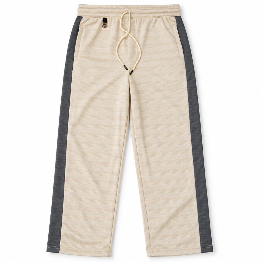 Textured Wide-Leg Track Pantt – Cream