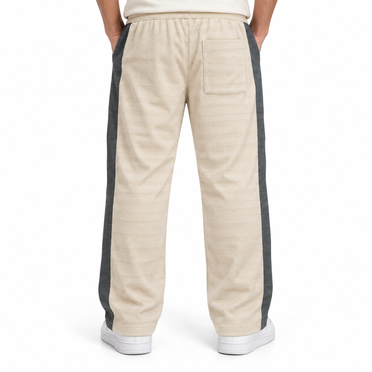 Textured Wide-Leg Track Pantt – Cream