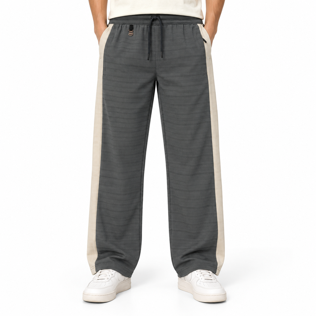 Textured Wide-Leg Track Pantt – Grey