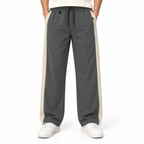 Textured Wide-Leg Track Pantt – Grey