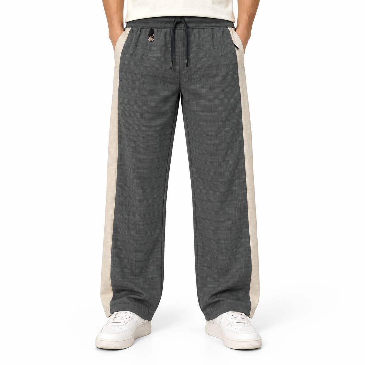 Textured Wide-Leg Track Pantt – Grey