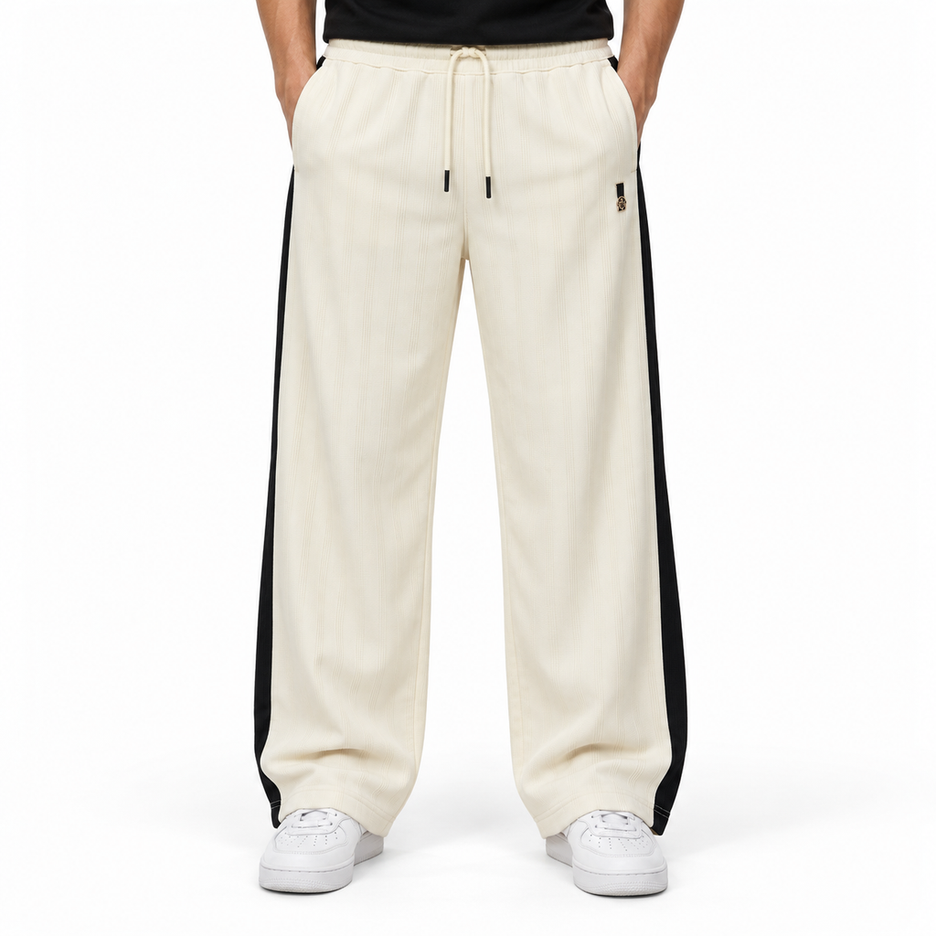 Textured Wide-Leg Track Pantt – Off white