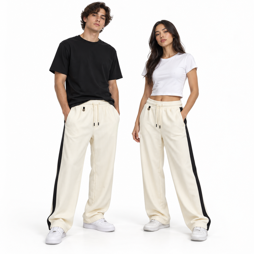 Textured Wide-Leg Track Pantt – Off white