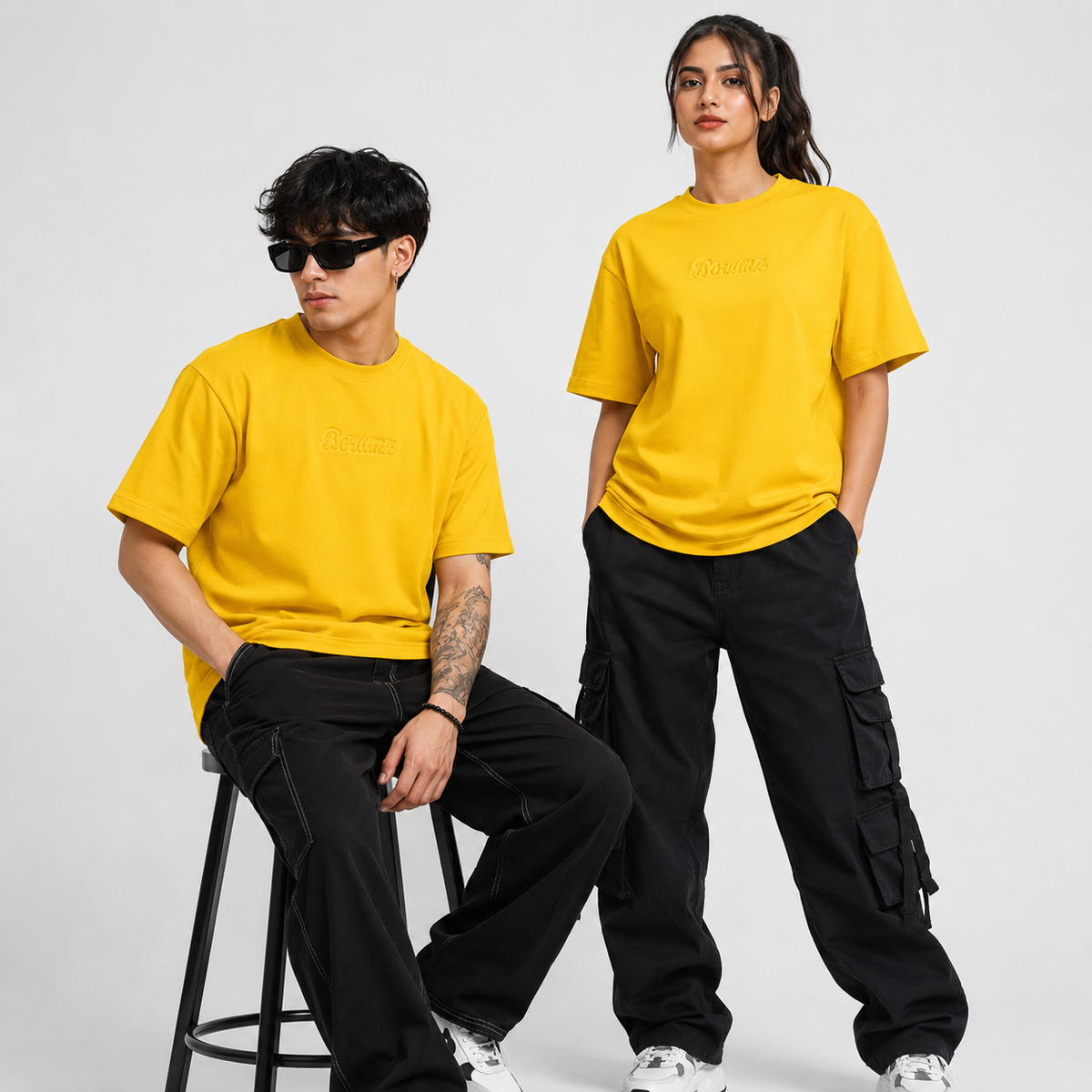 Unisex Embossed Logo Crew Neck T-Shirt - Mustard Yellow