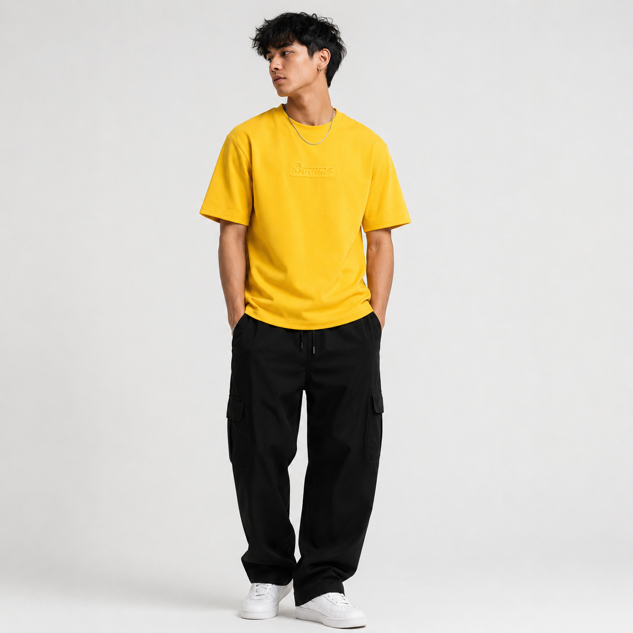 Unisex Embossed Logo Crew Neck T-Shirt - Mustard Yellow