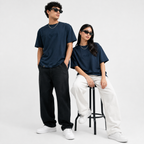 Unisex Embossed Logo Crew Neck T-Shirt - Dark Navy