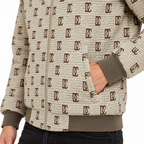 Beige & Brown GG Monogram Jacquard Knit Zip-Up Jacket