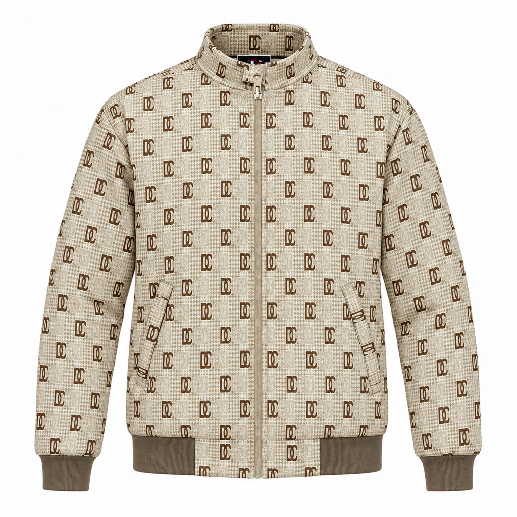 Beige & Brown GG Monogram Jacquard Knit Zip-Up Jacket