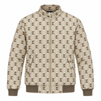Beige & Brown GG Monogram Jacquard Knit Zip-Up Jacket