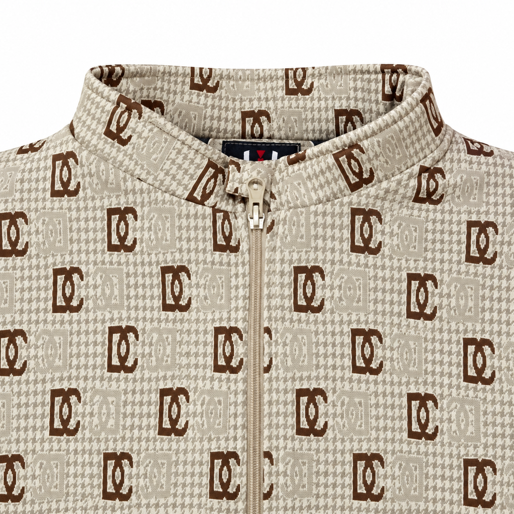Beige & Brown GG Monogram Jacquard Knit Zip-Up Jacket