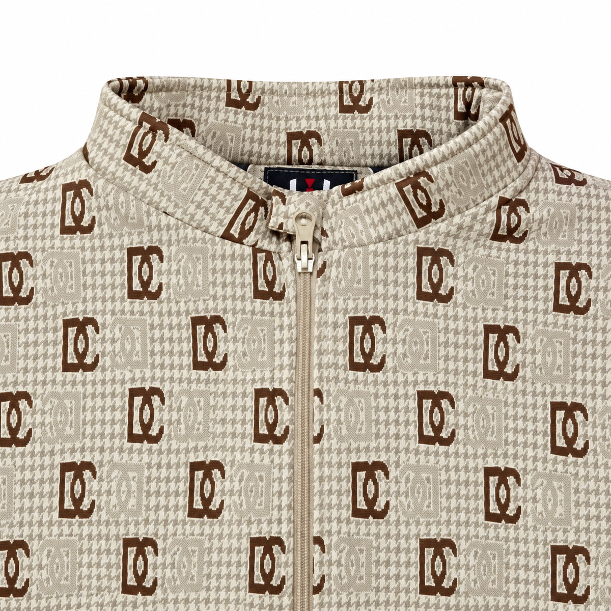 Beige & Brown GG Monogram Jacquard Knit Zip-Up Jacket