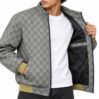 Grey & Beige GG Monogram Jacquard Knit Zip-Up Jacket
