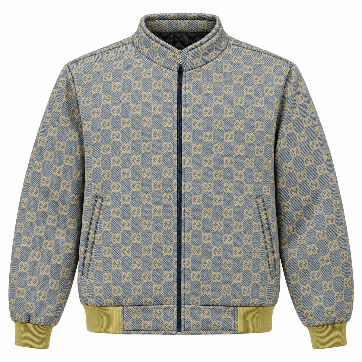 Grey & Beige GG Monogram Jacquard Knit Zip-Up Jacket