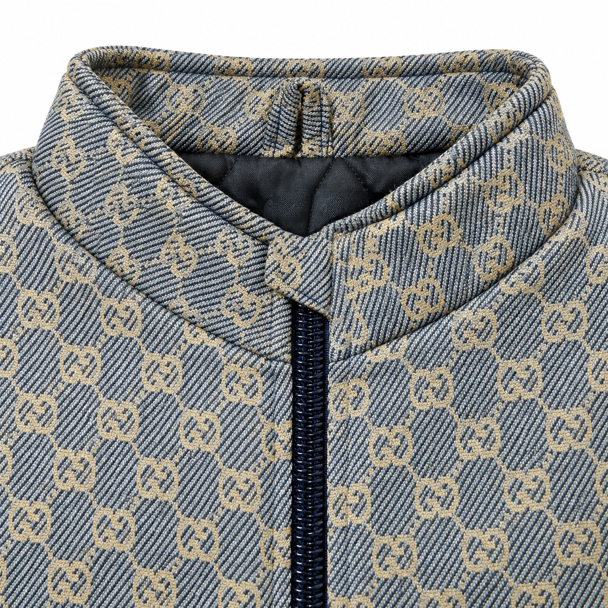 Grey & Beige GG Monogram Jacquard Knit Zip-Up Jacket