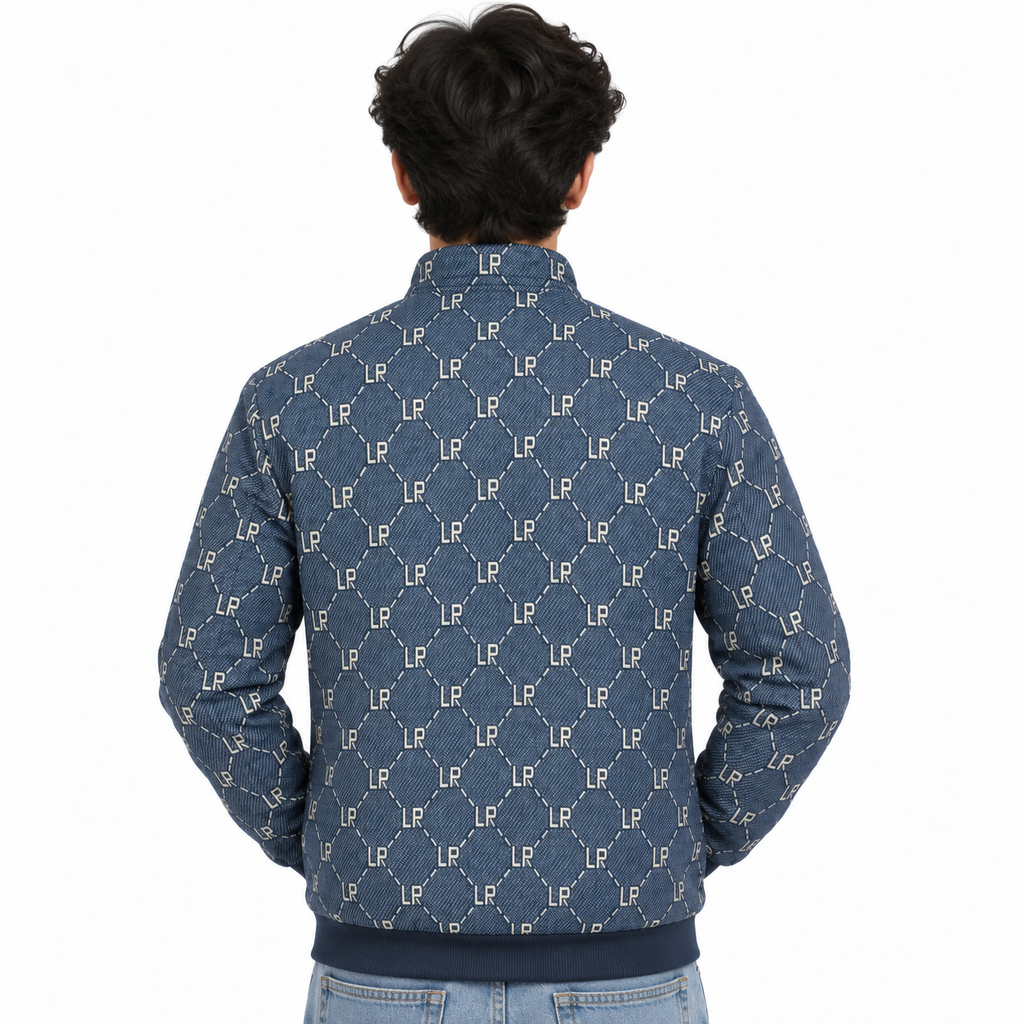 Navy & Cream LP Monogram Diamond Jacquard Zip-Up Jacket