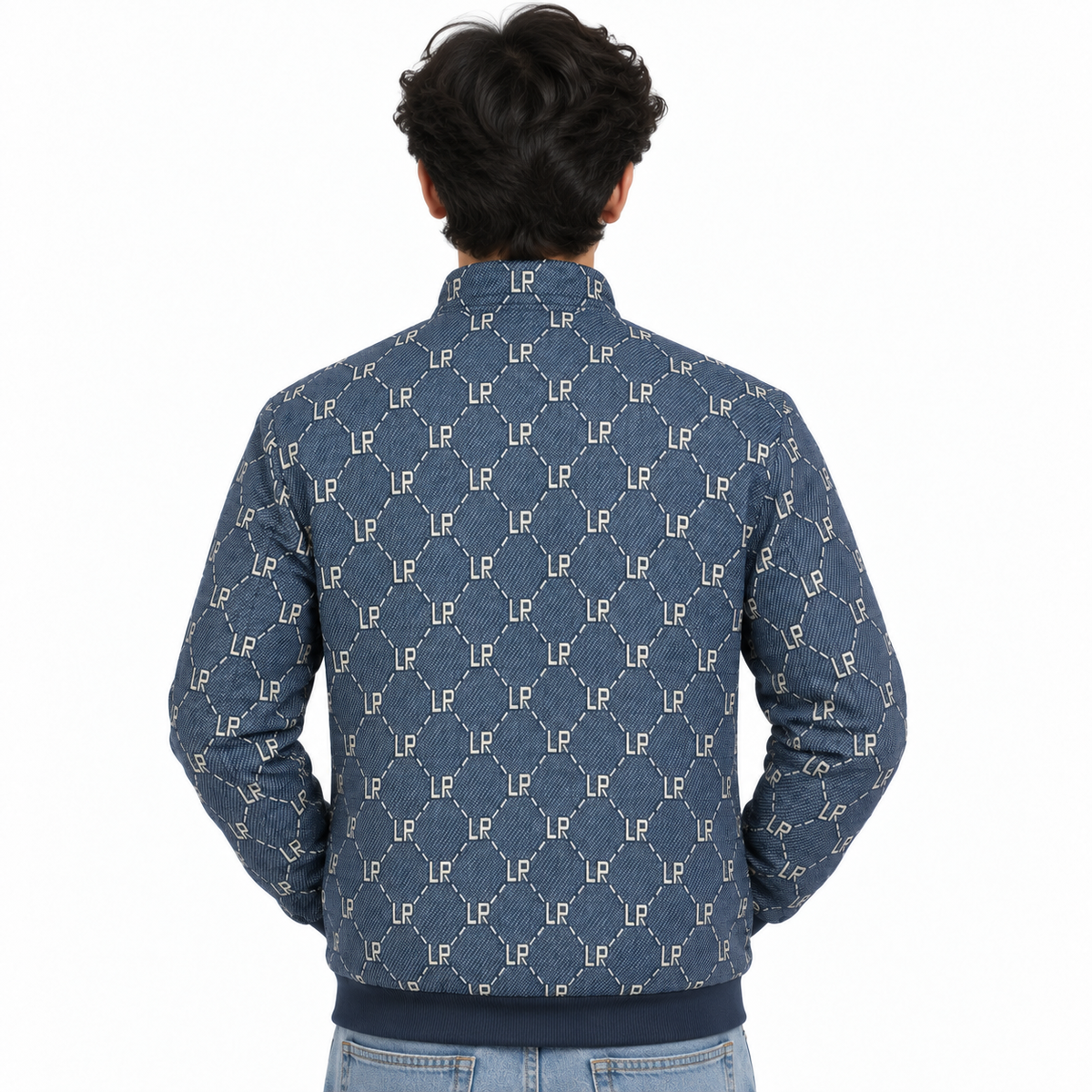 Navy & Cream LP Monogram Diamond Jacquard Zip-Up Jacket