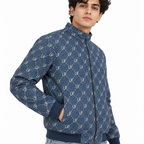 Navy & Cream LP Monogram Diamond Jacquard Zip-Up Jacket