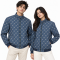 Navy & Cream LP Monogram Diamond Jacquard Zip-Up Jacket