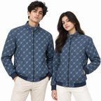 Navy & Cream LP Monogram Diamond Jacquard Zip-Up Jacket