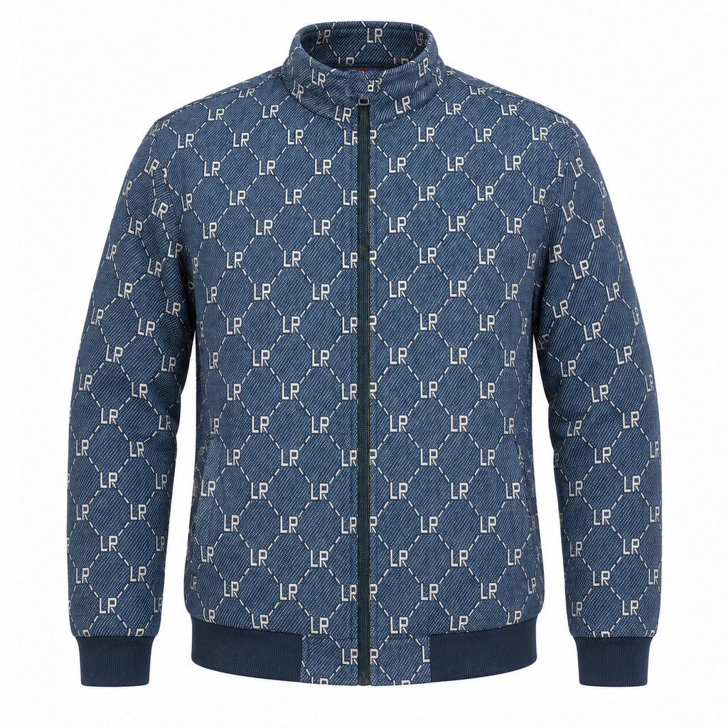 Navy & Cream LP Monogram Diamond Jacquard Zip-Up Jacket