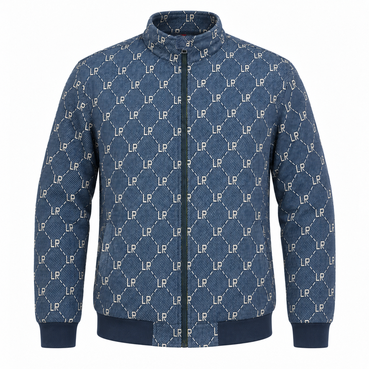 Navy & Cream LP Monogram Diamond Jacquard Zip-Up Jacket