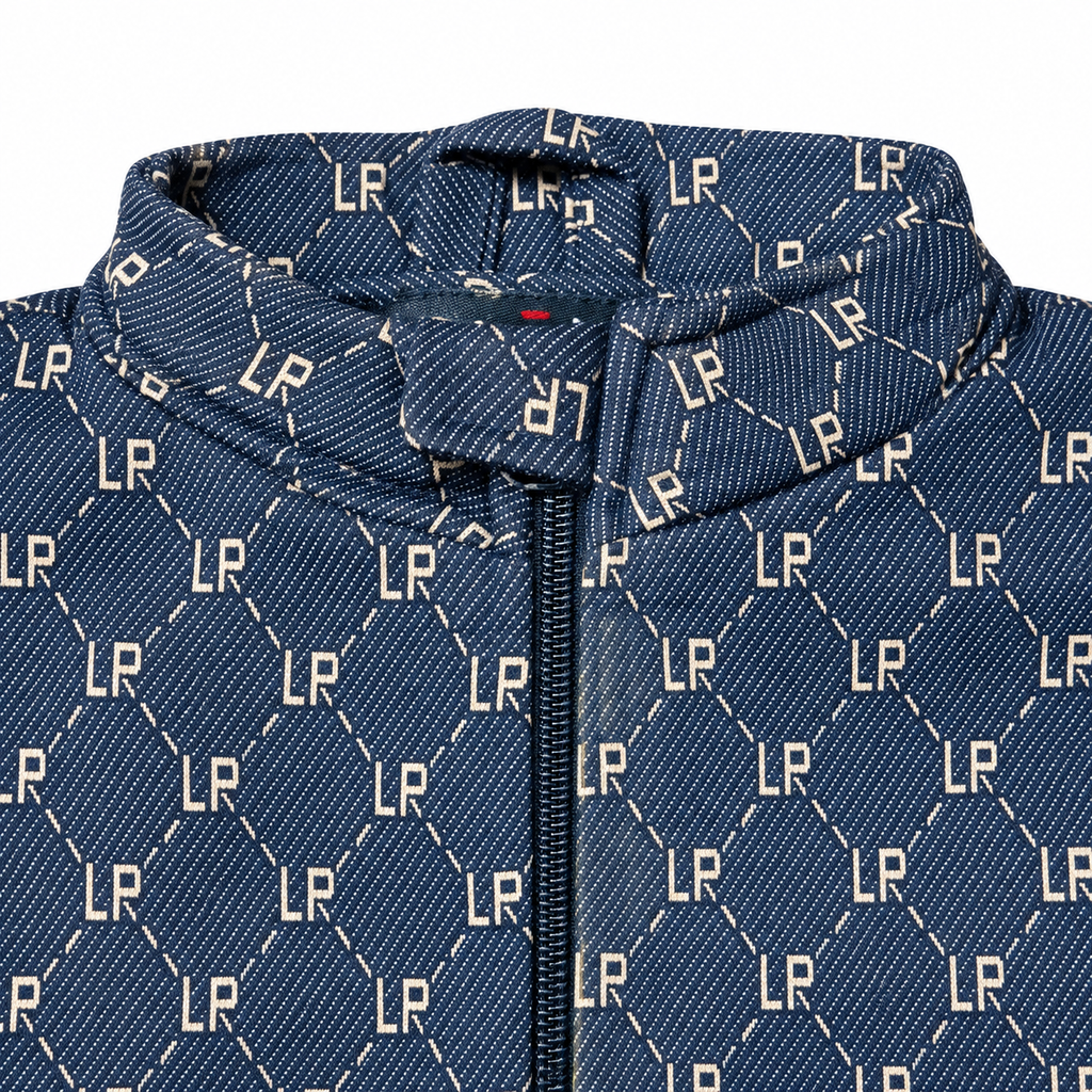 Navy & Cream LP Monogram Diamond Jacquard Zip-Up Jacket