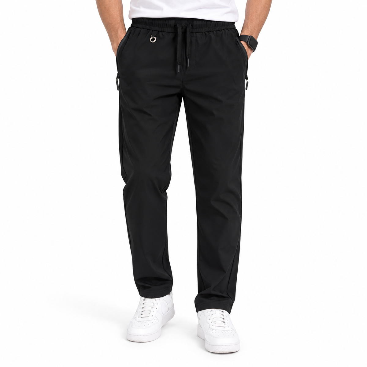 Unisex Lightweight Straight-Leg Track Pants – Black