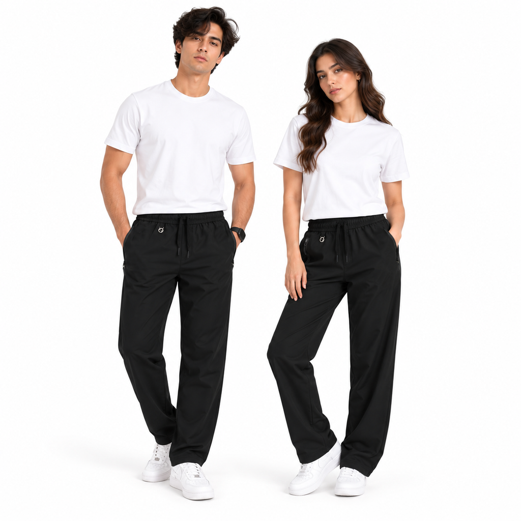 Unisex Lightweight Straight-Leg Track Pants – Black