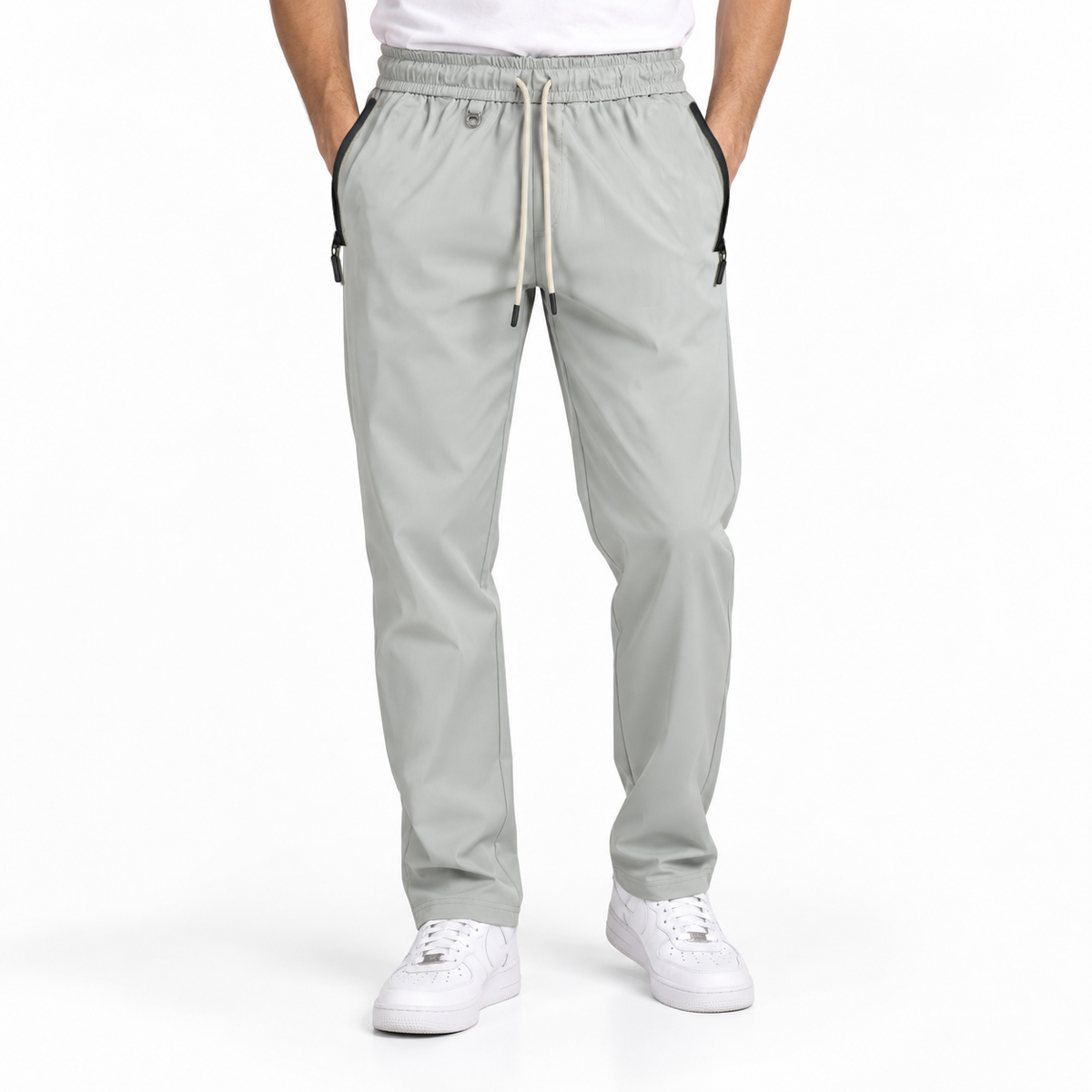 Unisex Lightweight Straight-Leg Track Pants – Light Grey
