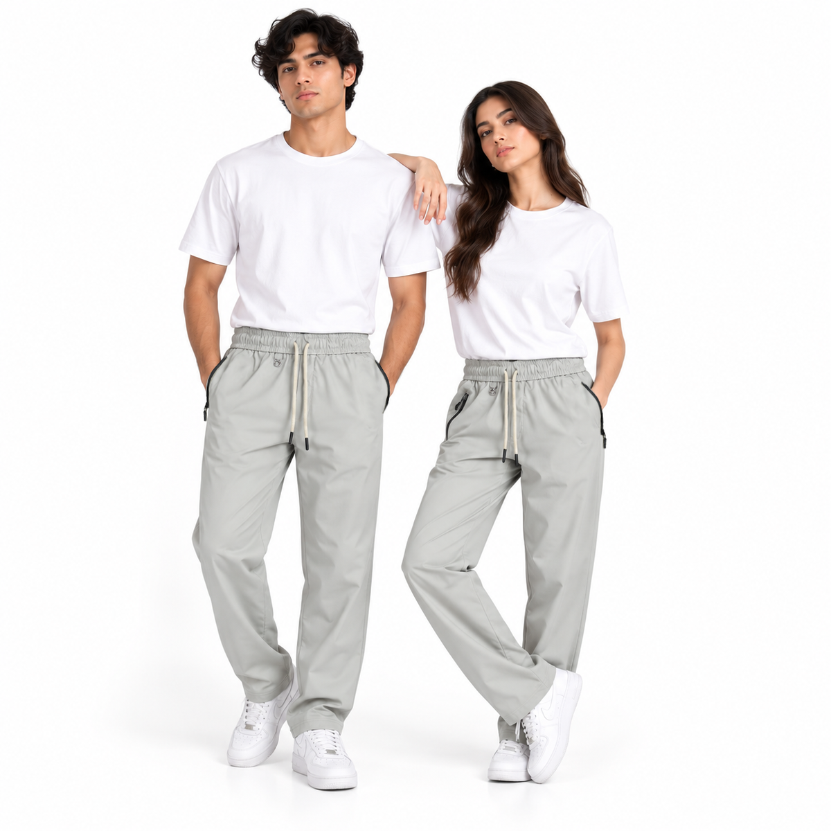 Unisex Lightweight Straight-Leg Track Pants – Light Grey