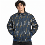 Unisex Navy Blue Letter Print Cotton Zip-Up Jacket