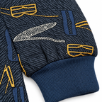 Unisex Navy Blue Letter Print Cotton Zip-Up Jacket