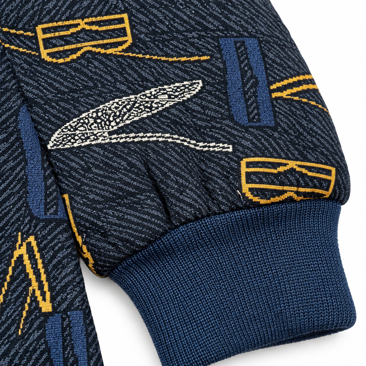 Unisex Navy Blue Letter Print Cotton Zip-Up Jacket