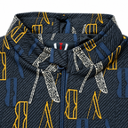 Unisex Navy Blue Letter Print Cotton Zip-Up Jacket