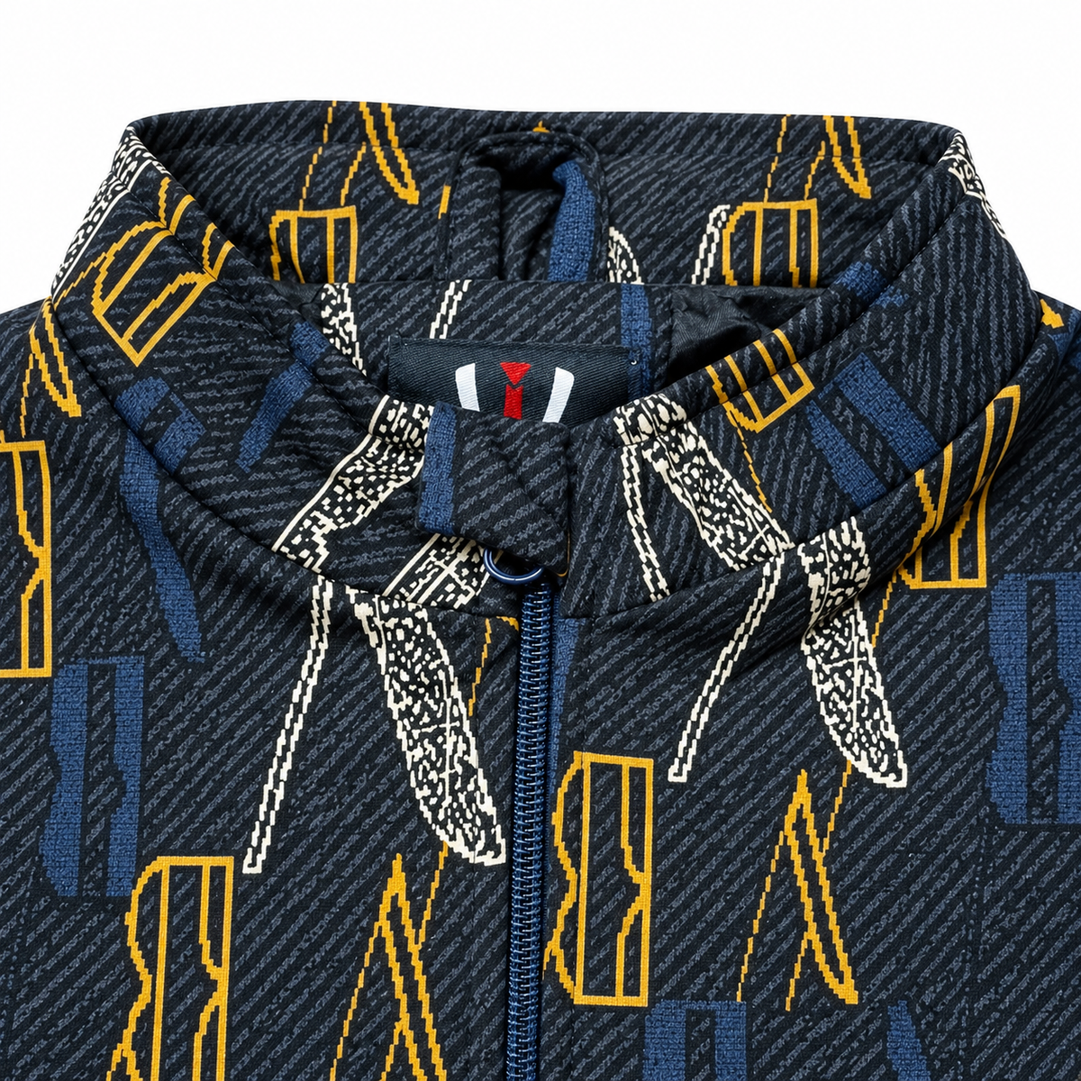 Unisex Navy Blue Letter Print Cotton Zip-Up Jacket
