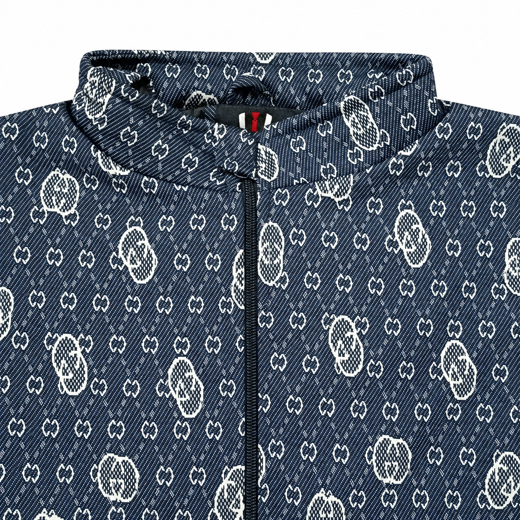 Navy Blue & White GG Monogram Jacquard Knit Zip-Up Jacket