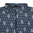 Navy Blue & White GG Monogram Jacquard Knit Zip-Up Jacket