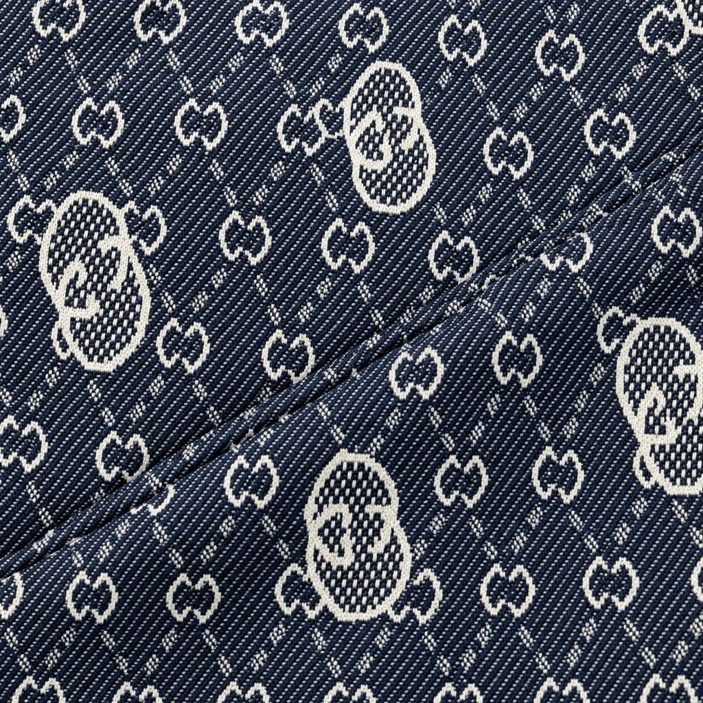 Navy Blue & White GG Monogram Jacquard Knit Zip-Up Jacket